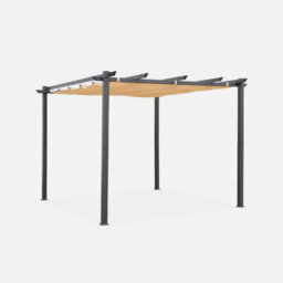 Sweeek - 3X3M Aluminium Pergola With Retractable Roof Isla Beige 305X298X222 Cm - thumbnail 1