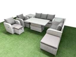 Fimous Pe Rattan Garden Furniture Set Reclining Chair Sofa Set Adjustable Lifting Dining Or Coffee Table 3 Stools 2 Side Table - thumbnail 1