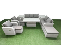 Fimous Pe Rattan Garden Furniture Set Reclining Chair Sofa Set Adjustable Lifting Dining Or Coffee Table 3 Stools 2 Side Table - thumbnail 2