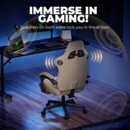 Gtplayer Gaming Chair With Speakers, Computer Chairs With Footrest Bluetooth Linkage, Ergonomic Height Adjustable Pc Chair, Ivory - thumbnail 6