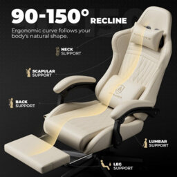 Gtplayer Gaming Chair With Speakers, Computer Chairs With Footrest Bluetooth Linkage, Ergonomic Height Adjustable Pc Chair, Ivory - thumbnail 4