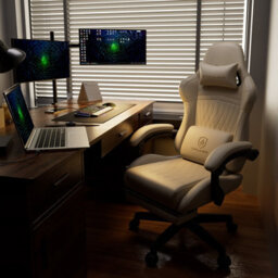 Gtplayer Gaming Chair With Speakers, Computer Chairs With Footrest Bluetooth Linkage, Ergonomic Height Adjustable Pc Chair, Ivory - thumbnail 2