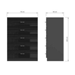 Fwstyle 5 Drawer Chest Of Drawers Black Gloss Bedroom Furniture - thumbnail 9