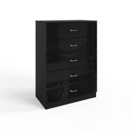 Fwstyle 5 Drawer Chest Of Drawers Black Gloss Bedroom Furniture - thumbnail 7