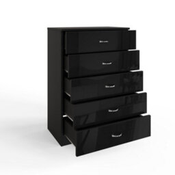 Fwstyle 5 Drawer Chest Of Drawers Black Gloss Bedroom Furniture - thumbnail 6