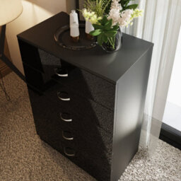 Fwstyle 5 Drawer Chest Of Drawers Black Gloss Bedroom Furniture - thumbnail 3