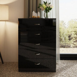 Fwstyle 5 Drawer Chest Of Drawers Black Gloss Bedroom Furniture - thumbnail 2