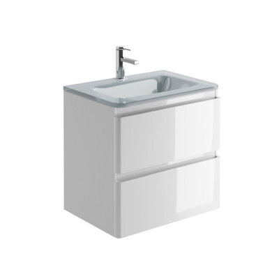 Plum&clay Marvel Gloss White Wall Hung Bathroom Vanity Unit With White Glass Basin (W)600mm - image 1