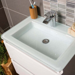 Plum&clay Marvel Gloss White Wall Hung Bathroom Vanity Unit With White Glass Basin (W)600mm - thumbnail 5