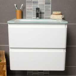 Plum&clay Marvel Gloss White Wall Hung Bathroom Vanity Unit With White Glass Basin (W)600mm - thumbnail 4