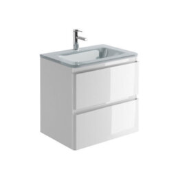 Plum&clay Marvel Gloss White Wall Hung Bathroom Vanity Unit With White Glass Basin (W)600mm