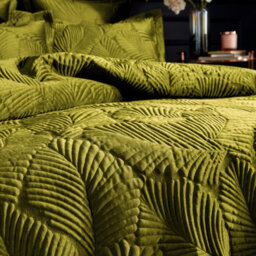 Paoletti Palmeria Quilted Velvet Duvet Cover Set, Double, Green - thumbnail 3
