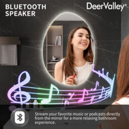 Deervalley Wall Hung  Bathroom Mirror Led Lights, Demister & Bluetooth Speaker, Dimmable 3 Colour Lights, Shatterproof Glass - thumbnail 5