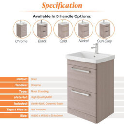 Plum&clay Emery Textured Grey Floor Standing Bathroom Vanity Unit & Basin Set With Chrome Handles (W)50Cm (H)86Cm - thumbnail 5