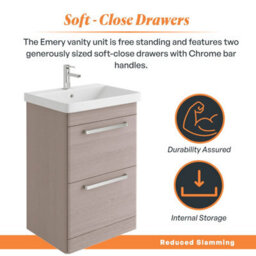 Plum&clay Emery Textured Grey Floor Standing Bathroom Vanity Unit & Basin Set With Chrome Handles (W)50Cm (H)86Cm - thumbnail 4