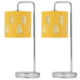 First Choice Lighting Set Of 2 Arched Table Lamps With Ochre Fern Cut Out Shades
