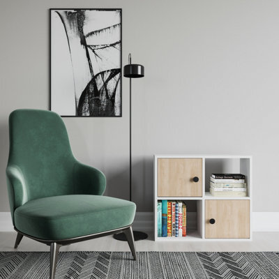 Decorotika Tuttle 2-Tier And 2 Cabinets Bookcase White & Oak - image 1