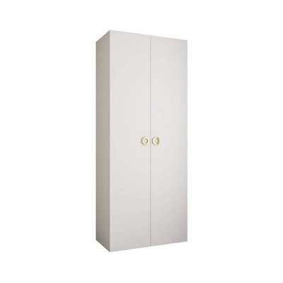 Arte Stylish White Como I Hinged Door Wardrobe H2460mm W1000mm D500mm, Eight Shelves, Hanging Rail, Gold Handles - image 1