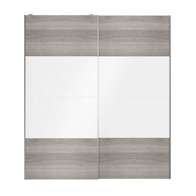 GoodHome Atomia Contemporary Panelled Non-Mirrored Grey & White Oak Effect High Gloss 2 Door Sliding Wardrobe Door Kit (H)2250mm (W)2000mm - image 1