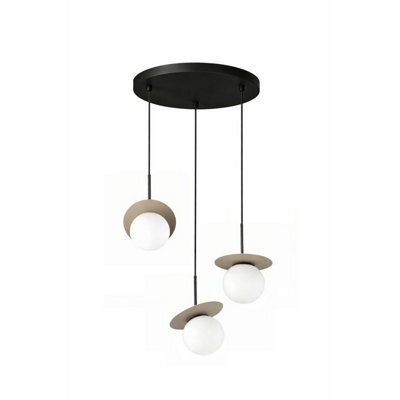 Luminosa Lighting Luminosa Aura Cluster Pendant Ceiling Light Black, Beige White Glass Shade 3X E27 - image 1