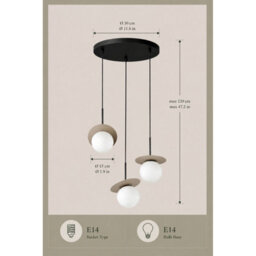 Luminosa Lighting Luminosa Aura Cluster Pendant Ceiling Light Black, Beige White Glass Shade 3X E27 - thumbnail 4