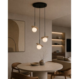 Luminosa Lighting Luminosa Aura Cluster Pendant Ceiling Light Black, Beige White Glass Shade 3X E27 - thumbnail 2