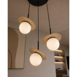 Luminosa Lighting Luminosa Aura Cluster Pendant Ceiling Light Black, Beige White Glass Shade 3X E27 - thumbnail 3