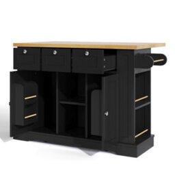 Abrihome 5-Wheel Farmhouse Kitchen Cart With Foldable Table 132Cm Dropleaf Island Unit With Drawer, Spice Rack & Usb Socket - thumbnail 9