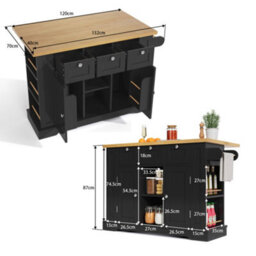 Abrihome 5-Wheel Farmhouse Kitchen Cart With Foldable Table 132Cm Dropleaf Island Unit With Drawer, Spice Rack & Usb Socket - thumbnail 7