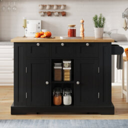 Abrihome 5-Wheel Farmhouse Kitchen Cart With Foldable Table 132Cm Dropleaf Island Unit With Drawer, Spice Rack & Usb Socket - thumbnail 2