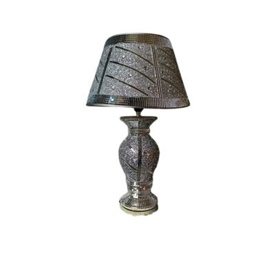 Biznest Silver Glitter Crushed Diamond Table Lamp With Shade Diagonal Design Line