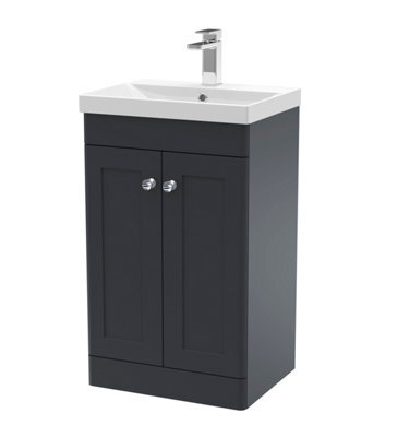 Balterley Swynnerton Traditional 2 Door Floor Standing Vanity Unit With Thin Edge Basin, Dark Grey, 500mm - image 1