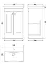 Balterley Swynnerton Traditional 2 Door Floor Standing Vanity Unit With Thin Edge Basin, Dark Grey, 500mm - thumbnail 2