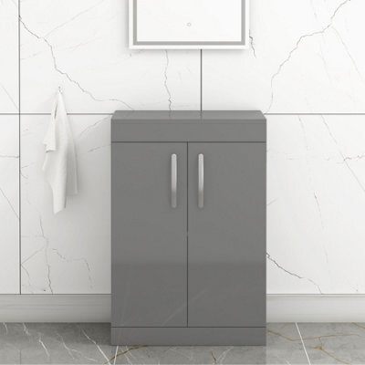 Royal Bathrooms Turin 600mm Indigo Grey Gloss Floor Standing Worktop Vanity Unit - 2 Doors - image 1