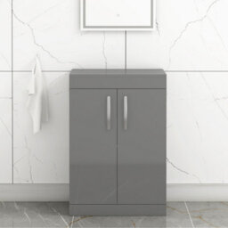 Royal Bathrooms Turin 600mm Indigo Grey Gloss Floor Standing Worktop Vanity Unit - 2 Doors - thumbnail 1