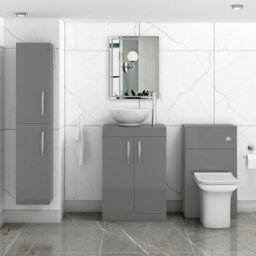 Royal Bathrooms Turin 600mm Indigo Grey Gloss Floor Standing Worktop Vanity Unit - 2 Doors - thumbnail 2