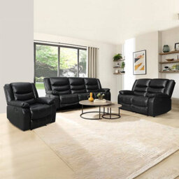 Furniture in Fashion Sorreno 3+2+1 Bonded Leather Recliner Sofa Set In Black - thumbnail 1