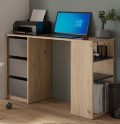 FurniComp LTD Furnicomp Victor 3 Drawer Black And Oak Office Desk - thumbnail 1