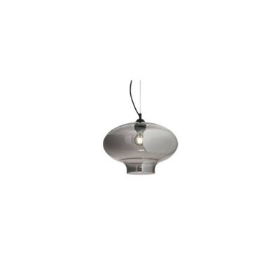 Ideal Lux Bistro 1 Light Dome Ceiling Pendant Black, Smokey Grey, Glass Round, E27