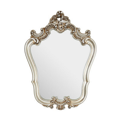 Orsina  Elegant Champagne Finish Rose Crest Wall Mirror, Light Enhancing Hallway Mirror, Functional Wall Mirror - image 1