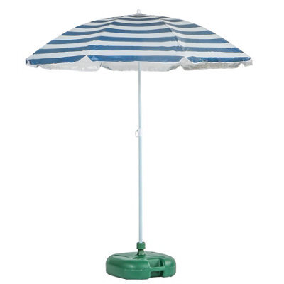 Harbour Housewares Metal Beach Parasol & Base Set - 1.74 X 1.93M - Blue Stripe/green - image 1