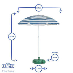 Harbour Housewares Metal Beach Parasol & Base Set - 1.74 X 1.93M - Blue Stripe/green - thumbnail 3