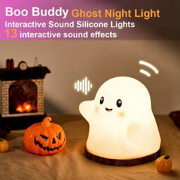 Amorly Ghost Children's Night Light, Soft Squishy Warm Light Silicone Lamp, Tap Controlled Rechargeable Table Bedside Lamp For Kids - thumbnail 2