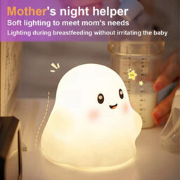 Amorly Ghost Children's Night Light, Soft Squishy Warm Light Silicone Lamp, Tap Controlled Rechargeable Table Bedside Lamp For Kids - thumbnail 5