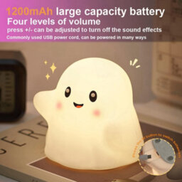 Amorly Ghost Children's Night Light, Soft Squishy Warm Light Silicone Lamp, Tap Controlled Rechargeable Table Bedside Lamp For Kids - thumbnail 6