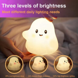 Amorly Ghost Children's Night Light, Soft Squishy Warm Light Silicone Lamp, Tap Controlled Rechargeable Table Bedside Lamp For Kids - thumbnail 4