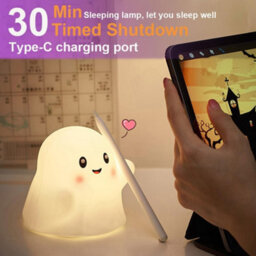 Amorly Ghost Children's Night Light, Soft Squishy Warm Light Silicone Lamp, Tap Controlled Rechargeable Table Bedside Lamp For Kids - thumbnail 8