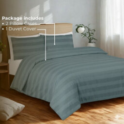 MHG Textiles Waffle Stripe Duvet Cover Set - Soft 200Tc Polycotton Blend, Hotel Quality Bedding - (Superking, Marley) - thumbnail 2