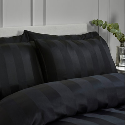 Catherine Lansfield So Soft Satin Stripe Standard Pillowcase Pasck Of 4 Black - image 1