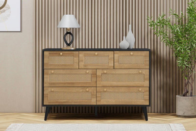Swish Furniture Manila Black & Pvc Rattan Chest Of 7 Drawers Bedroom Storage Furniture - image 1
